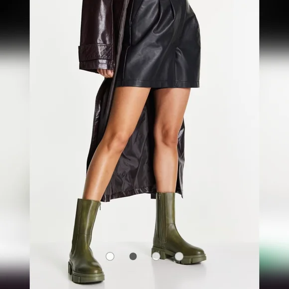 new!FREE PEOPLE olive green soft leather combat boot lug sole zipper elastic lux - Picture 5 of 17